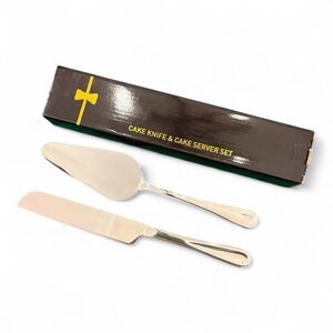 2 Piece Silver Cake Cutting Set Knife and Pie Server
